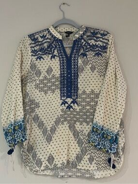 Ethnic by Outfitters Women's Top Tunic Blouse Embroidery Boho Bell Sleeves Small